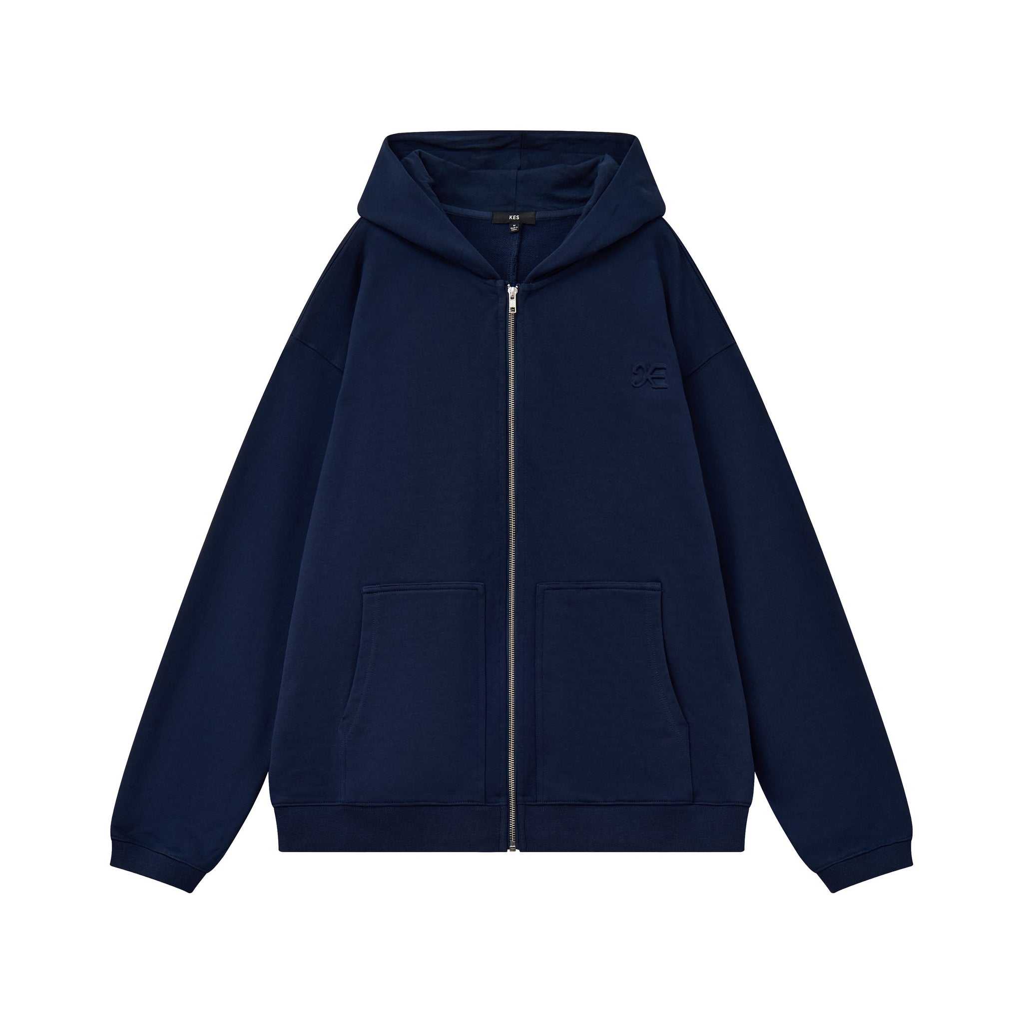 Navy Mono Logo Stamp Zip-up Hoodie (Unisex)