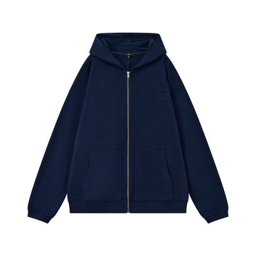 Navy Mono Logo Stamp Zip-up Hoodie (Unisex)